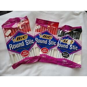 3 packs NOS SEALED 1994 Vintage Bic Round Stic Pens NEW Red (x2) & Black (x1)